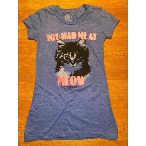 "You Had Me At Meow" Womens Blue T-Shirt By The Humane Society - Picture 1 of 2